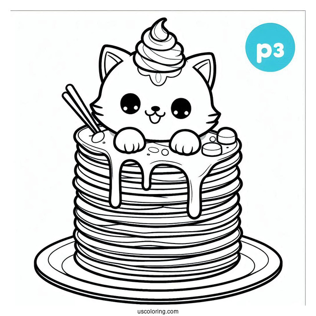 Cartoon Cat Pancake Coloring Page Tower On A Plate