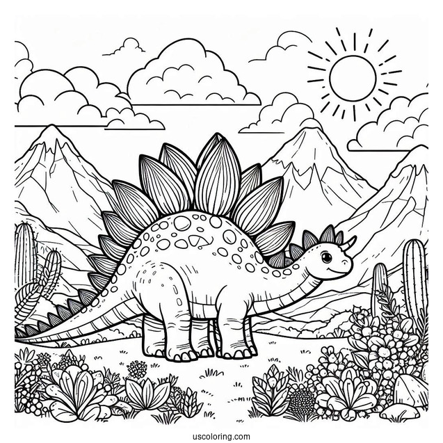 Stegosaurus Coloring Page In The Mountains
