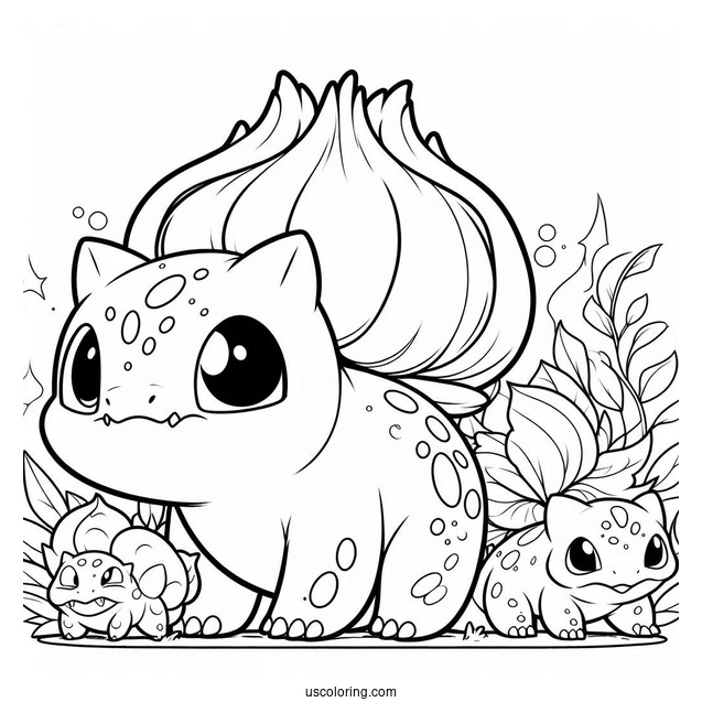 Bulbasaur Coloring Page With Ivysaur, And Venusaur Evolution