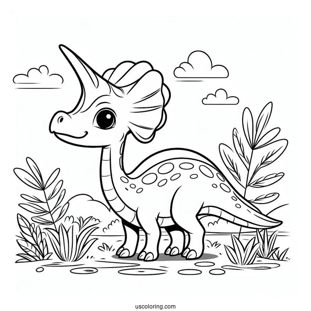 Easy Parasaurolophus Coloring Page For Preschoolers