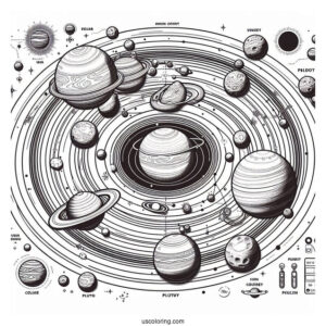 Solar System Map Excluding Pluto Coloring Page