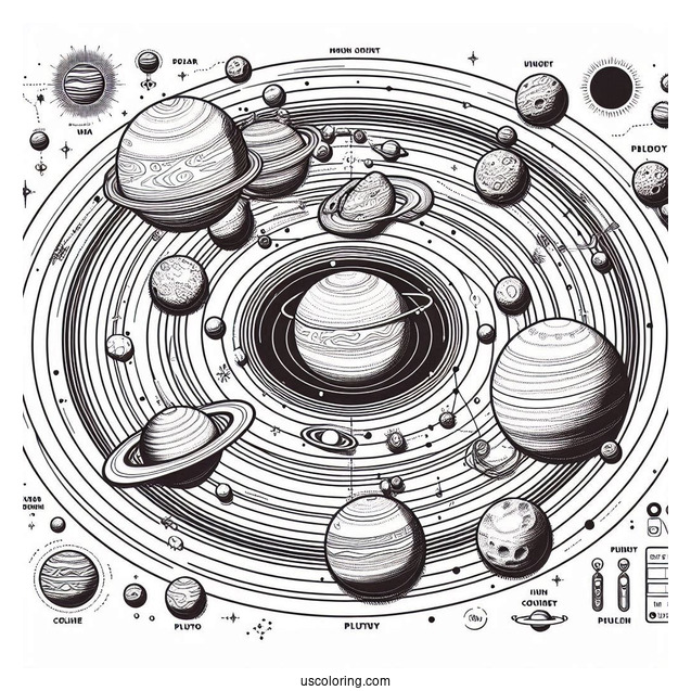 Solar System Map Excluding Pluto Coloring Page