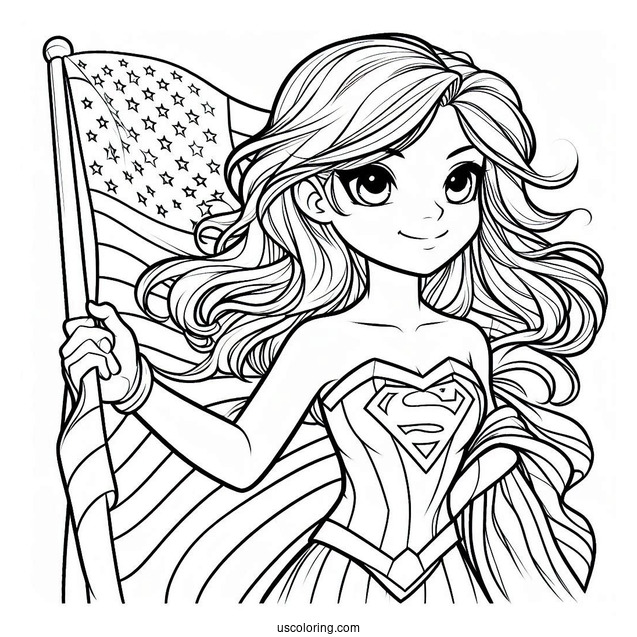 Supergirl Coloring Page Holding The American Flag