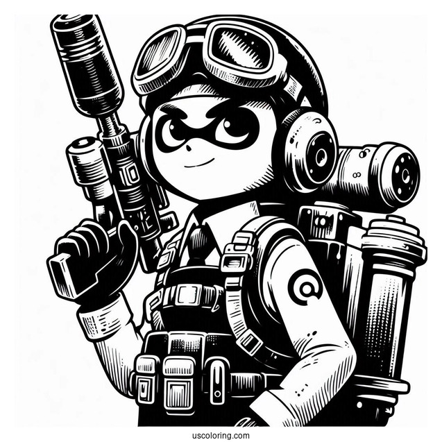 Agent 3 Using Hero Shot Splatoon Coloring Page