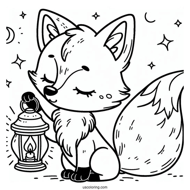 Cartoon Fox Coloring Page Holding A Lamp By The Mouth For Kids