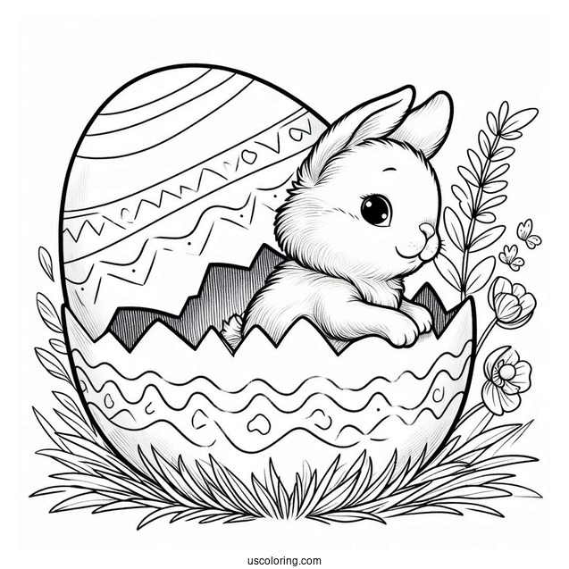 Furry Bunny Hatching From Easter Egg