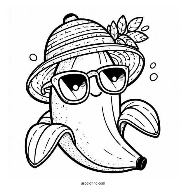 Banana Coloring Page With A Hat And Sunglasses For Kids