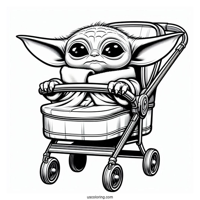 Baby Yoda In Hovering Pram To Color