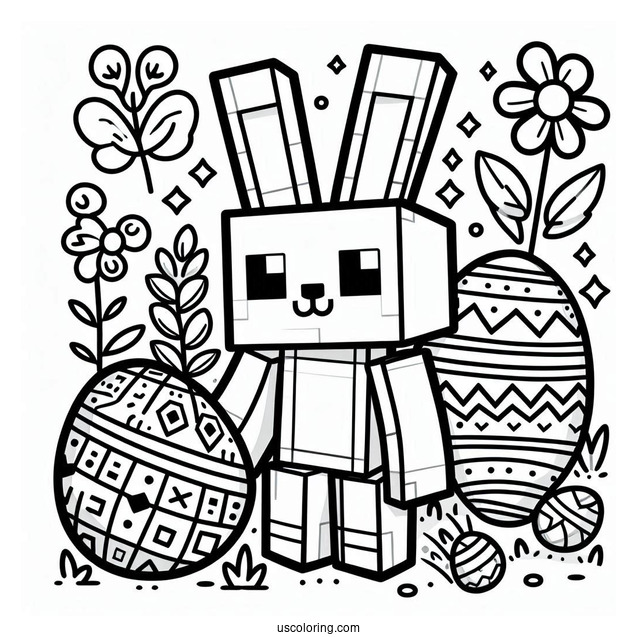 Block Bunny with Minecraft Easter Egg Coloring Page