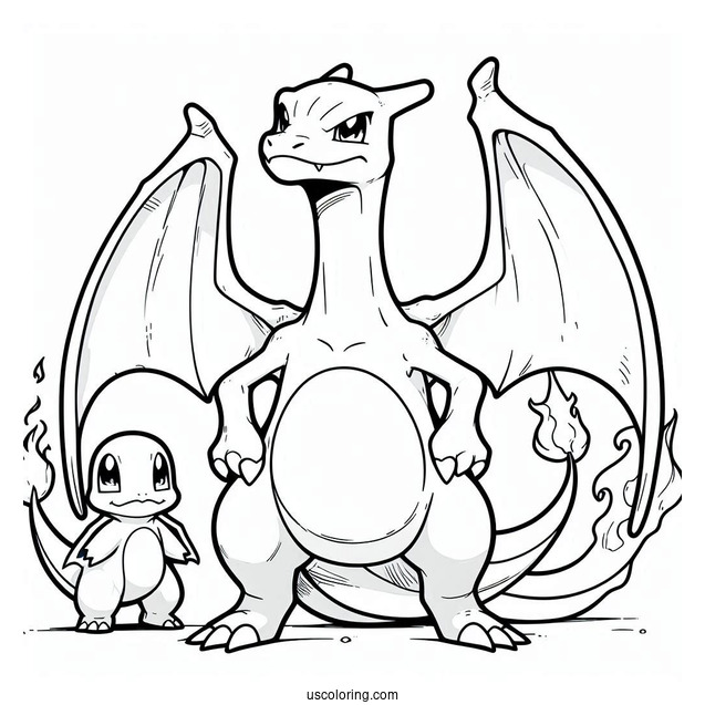 Charizard Standing Behind Charmander