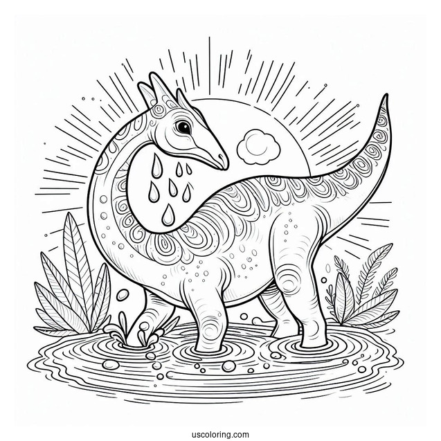 Detailed Parasaurolophus Coloring Page In The Water