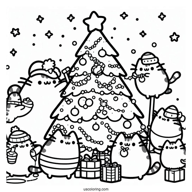 Pusheen And Friends Decorating Christmas Tree