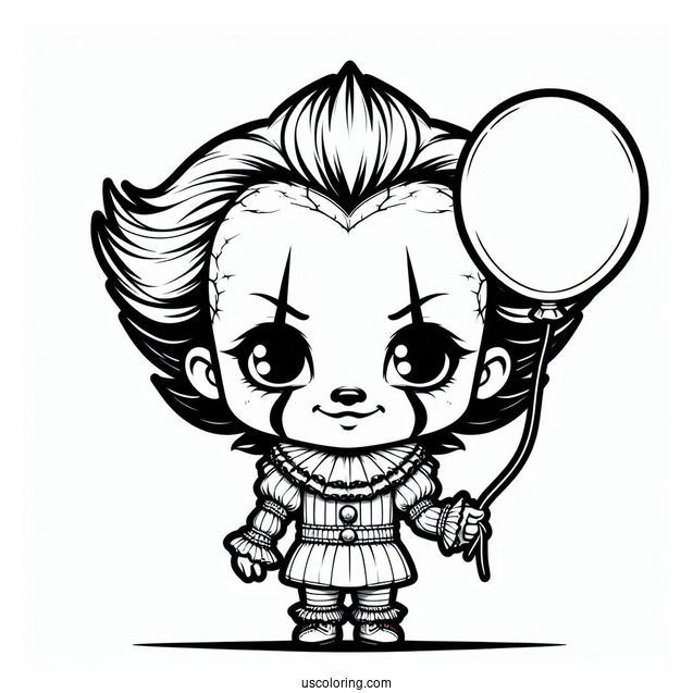 Scary Chibi Pennywise Holding A Balloon Coloring Page For Kids