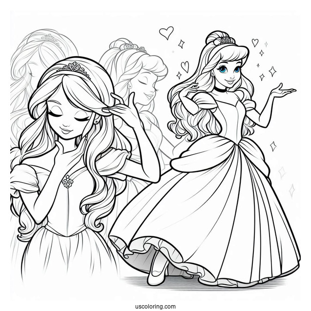 Cinderella Transforming In To a Princess Coloring Page