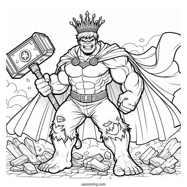 Hulk Coloring Page Smashing A Building For Kids