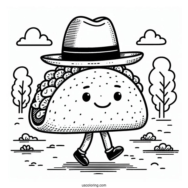 Taco With A Fedora Hat Strolling In The Park