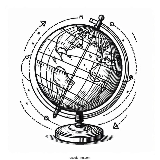 Globe With Longitude And Latitude Lines On A Dowel