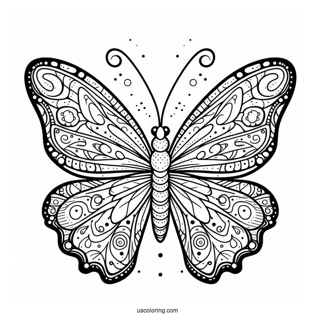 Simple Smiling Butterfly Coloring Page With Detailed Wings