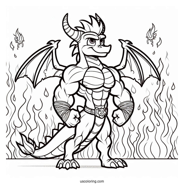 Muscular Sypro Coloring Page Standing In Front Of Flames