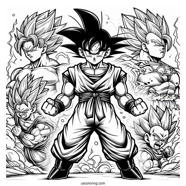Detailed Dragon Ball Z Art With Iconic Characters To Color