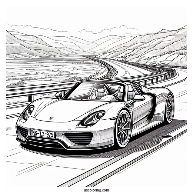 Porsche Coloring Page 918 Spyder On The Road