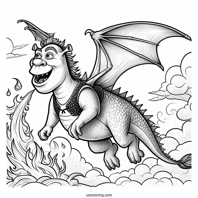 Shrek Dragon Flying Over Fire