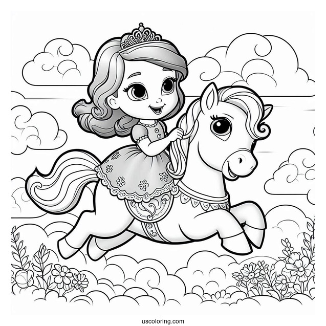 Sofia The First Coloring Page Riding Minimus In The Sky