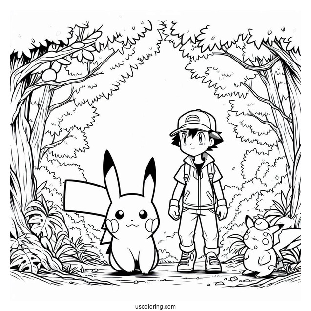 Pikachu And Ash In The Forest