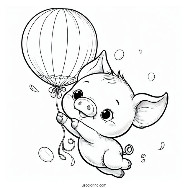 Piglet Coloring Page In The Air Clinging To A Balloon