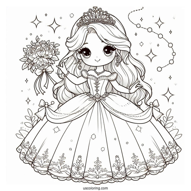 Cute Princess Coloring Page In Ball Gown And Gloves