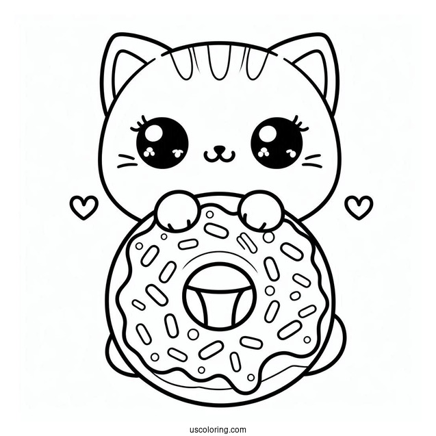 Cute Cat Donut Coloring Page For Preschoolers