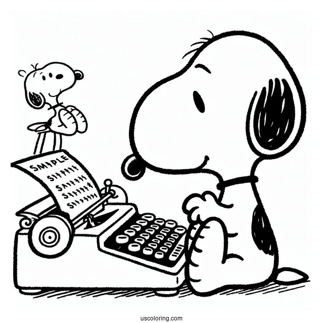Snoopy Writing On Type Writer To Color