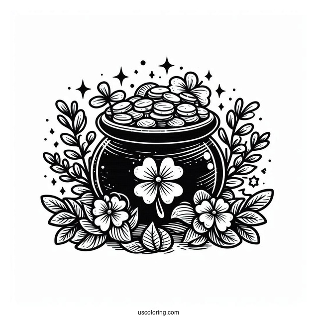 Coloring Sheet Of St Patrick_s Pot Of Gold