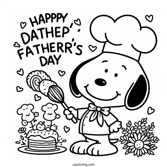 Chef Snoopy With A Happy Father's Day Coloring Page Of Greeting