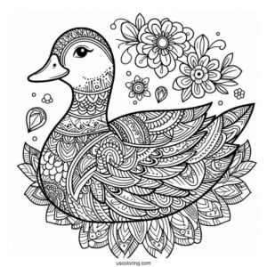 Intricate Duck Mandala with Floral Patterns Coloring Page For Adults