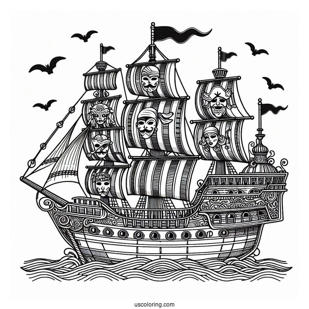 Pirate Ship With Multiple Masks To Color