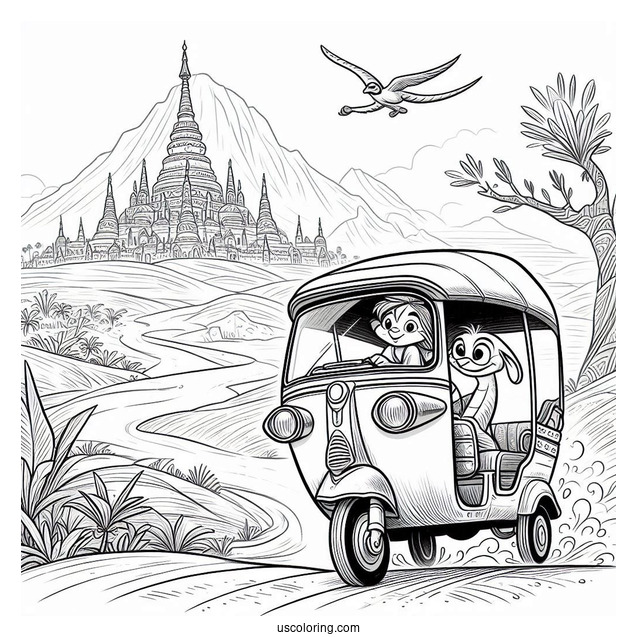 Raya And The Last Dragon Coloring Page Riding Tuk Tuk In The Desert