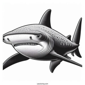 Front View Of Realistic Hammerhead Shark Coloring Page
