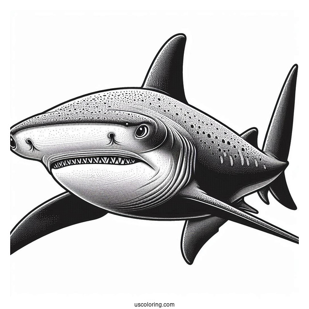 Front View Of Realistic Hammerhead Shark Coloring Page