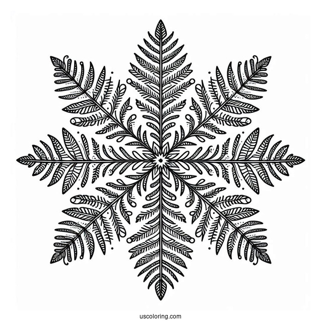Simple Fernlike Snowflake Coloring Page