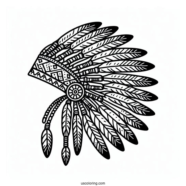 Easy Outline Of Native American Coloring Page Headdress For Kids