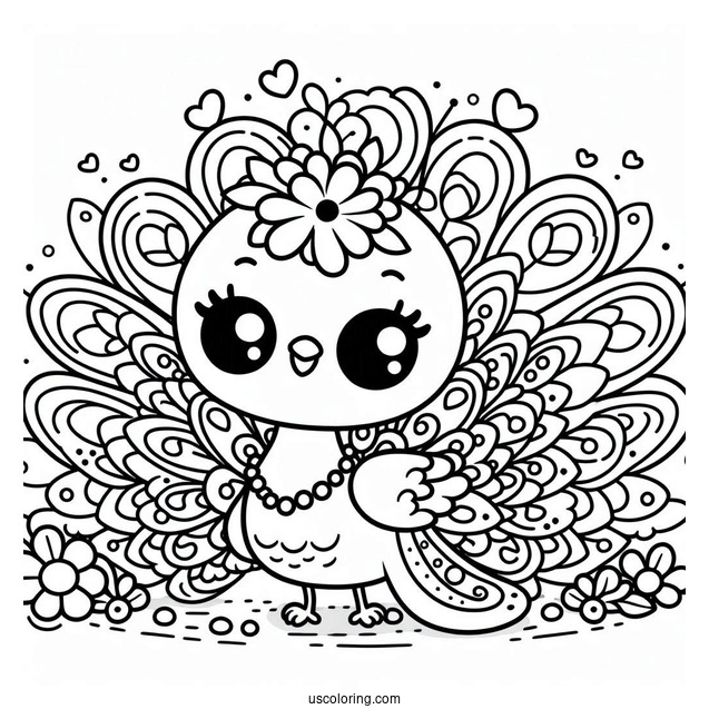 Kawaii Peacock Coloring Sheet