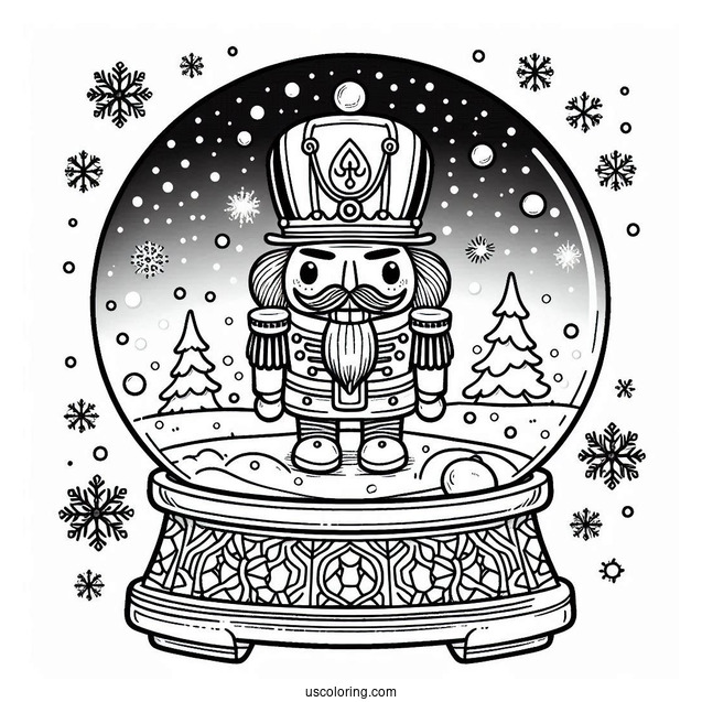 Nutcracker Snow Globe Coloring Page With Snow