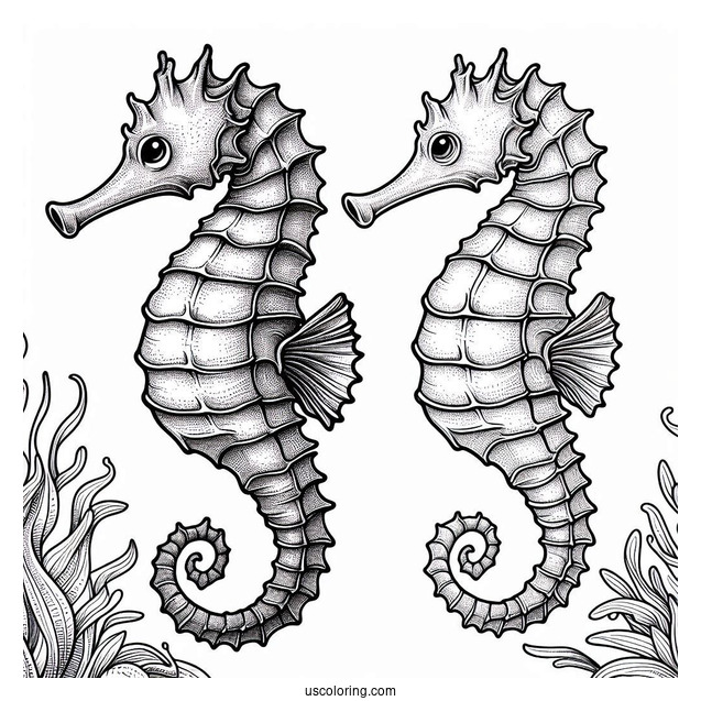 Coloring Page Of a Realistic Looking Seahorse
