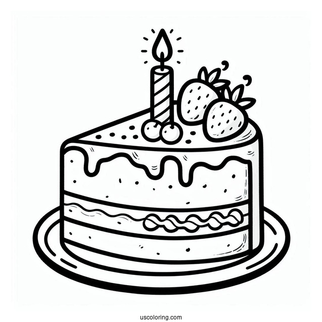 Cake Slice Outline Coloring In For Preschoolers