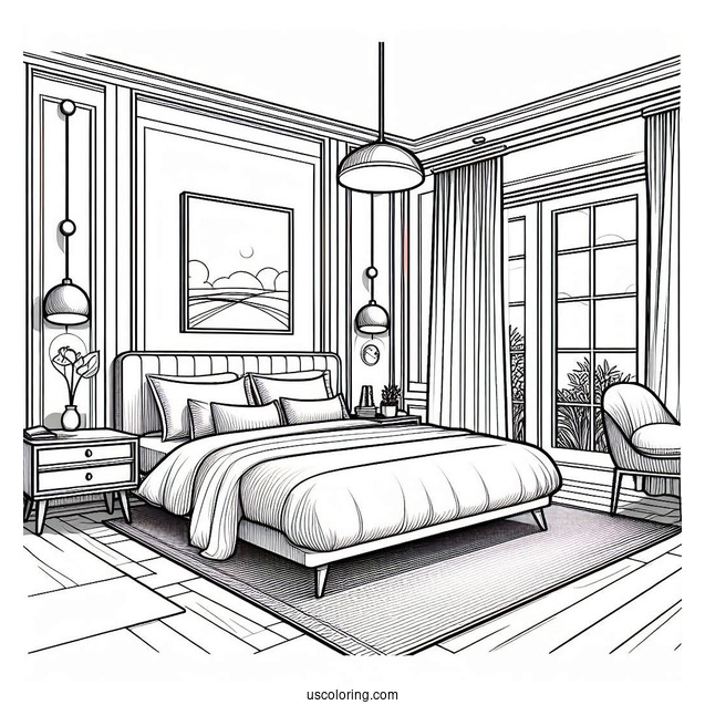 Sleek Modern Bedroom Coloring Page