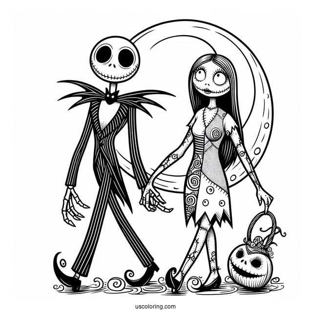 Detailed Jack And Sally Coloring Page