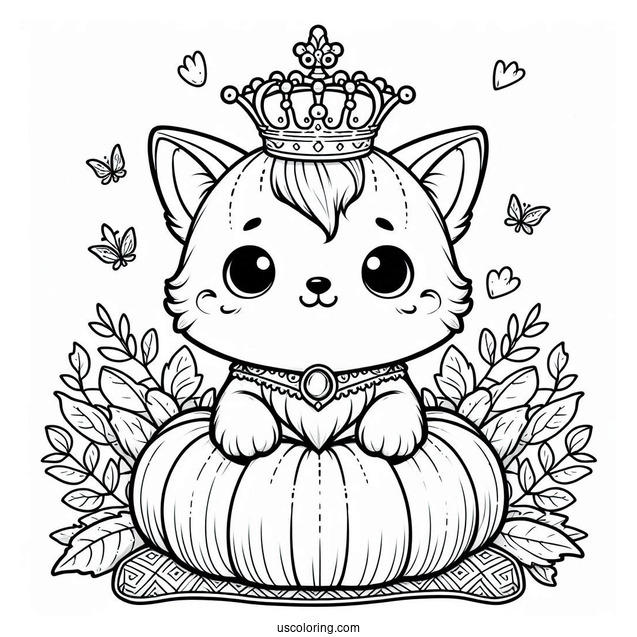 Palace Pets Coloring Page Of Pumpkin With Crown Standing On Cushion