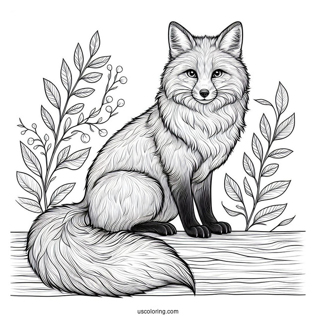 Adult Fox Coloring Page Sitting On Wood