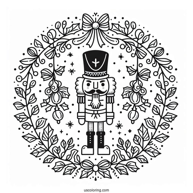 Easy Nutcracker Coloring Page With Mistletoe Frame For Kids